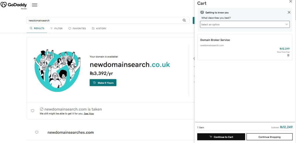 Select and Add Domains to Your Cart